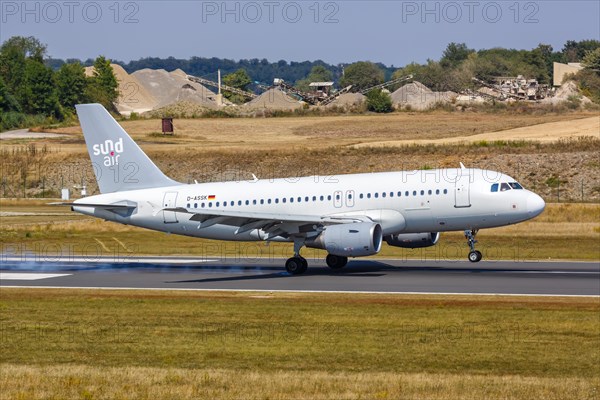 An Airbus A319 aircraft of Sundair with the registration D-ASSK at Kassel Calden Airport