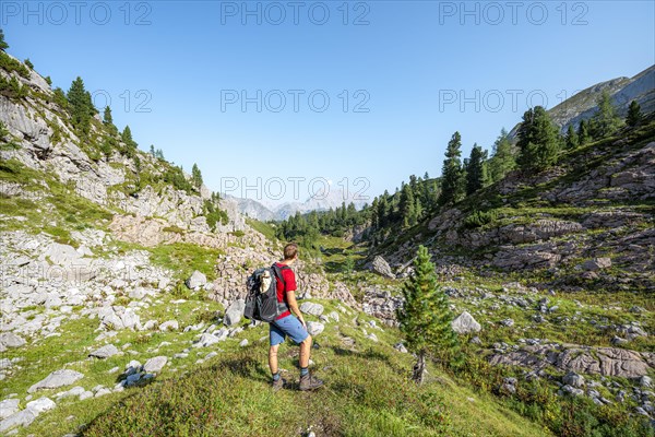 Hiker looks into the distance