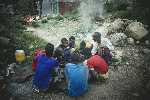 Incense farmer Said with the children of the extended family at communion