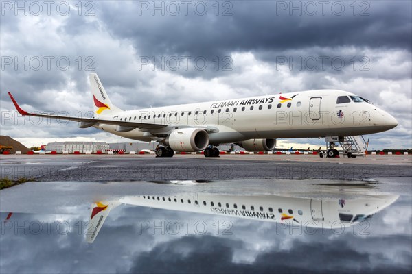 An Embraer 190 of German Airways with the registration number D-AJHW at Cologne Bonn Airport