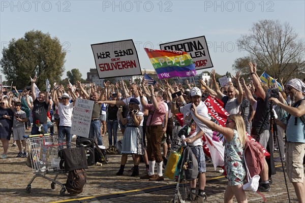 Demo against corona rules on the Rhine meadows