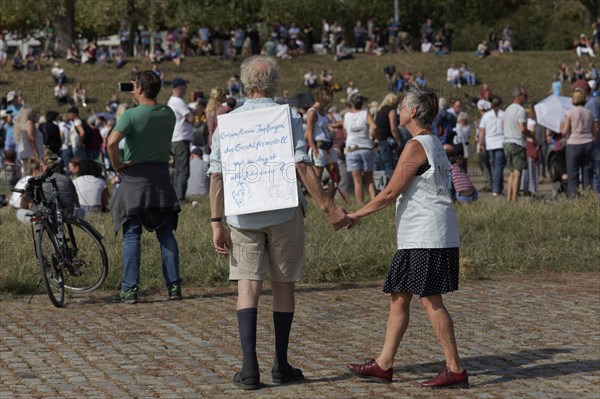 Demo against corona rules on the Rhine meadows