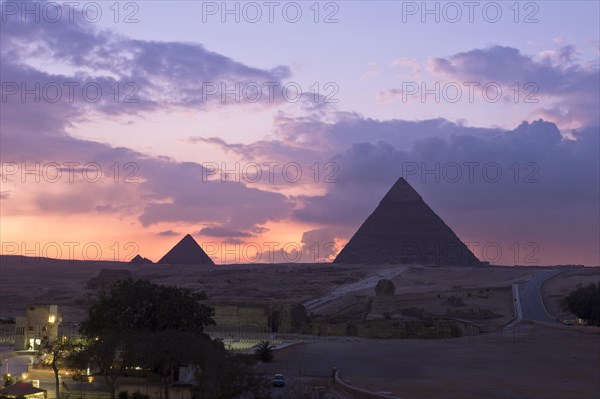The pyramids of Khafre and Menkaure at sunset