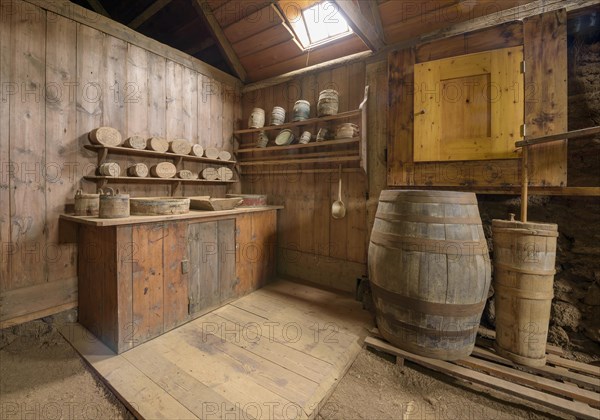 Interior view of a butter production with butter barrel