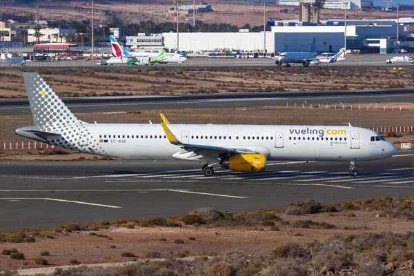 An Airbus A321 aircraft of Vueling with registration mark EC-MQB at Gran Canaria Airport