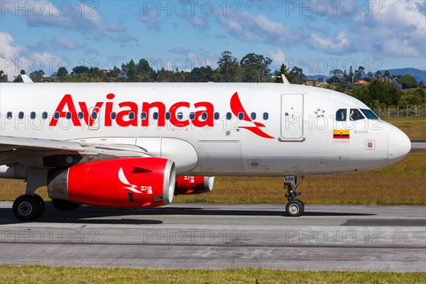 An Airbus A319 aircraft of Avianca with registration number N694AV lands at Medellin Rionegro