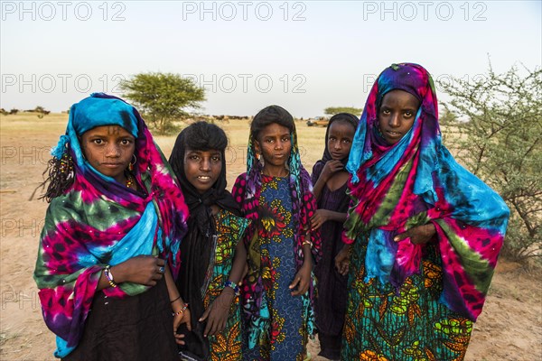 Colourful dressed girls at the Gerewol festival