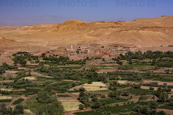 Oasis Tinerhir with old mud houses and newly constructed buildings