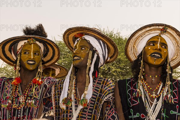 Wodaabe-Bororo men with faces painted at the annual Gerewol festival