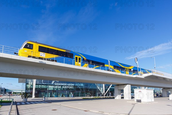 Regional train in front of the terminal of Gdansk Airport Gdansk Lech Walesa Airport