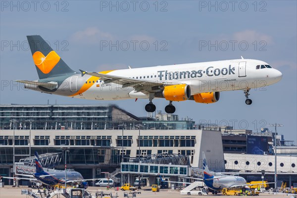 An Airbus A320 of Thomas Cook Airlines Balearics with the registration EC-MVG at Stuttgart Airport