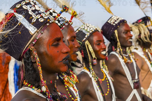 Wodaabe-Bororo men with faces painted at the annual Gerewol festival