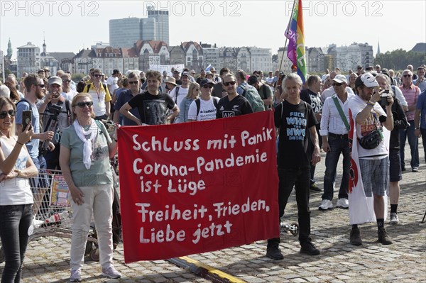 Demo against corona rules on the Rhine meadows