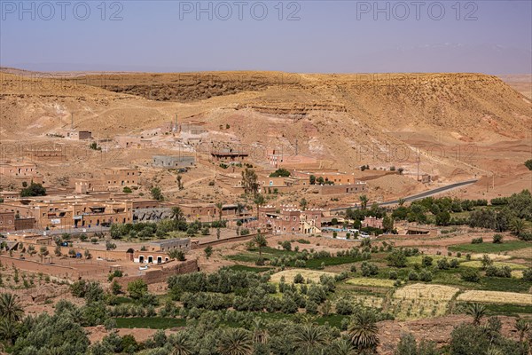 Oasis Tinerhir with old mud houses and newly constructed buildings