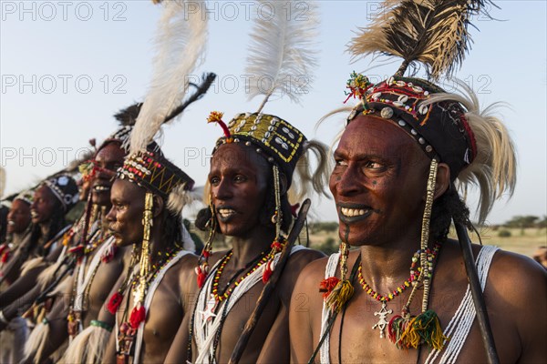 Wodaabe-Bororo men with faces painted at the annual Gerewol festival