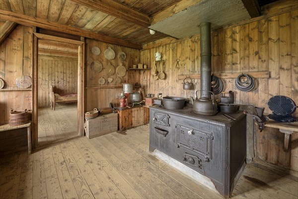 Interior view of historical kitchen with old oven