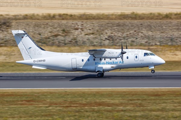 A Fairchild Dornier 328 aircraft of Rhein-Neckar Air with the registration D-CMHB takes off from Kassel Calden Airport