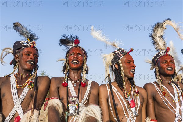 Wodaabe-Bororo men with faces painted at the annual Gerewol festival