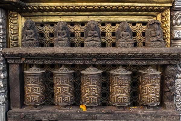 Buddhist prayer wheels at Swayambhunath Stupa