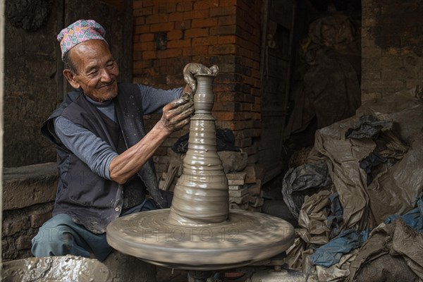 A potter working at his potter's pane