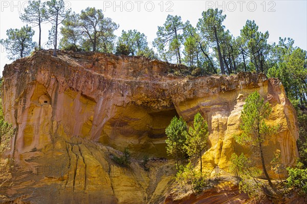 Washed out cliffs in the natural park of the ochre rocks in Roussillon