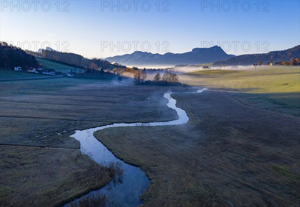 Outflow of the Zellerache from the Irrsee lake with view into the Mondseeland