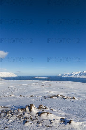 Akureyrifjord in winter with snowy mountains