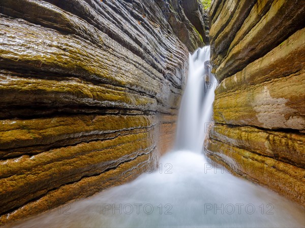 The Taugl or Tauglbach flows through the red gorge