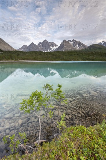 Lake Aspevatnet with mountains of the Lyngen Alps