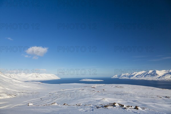 Akureyrifjord in winter with snowy mountains