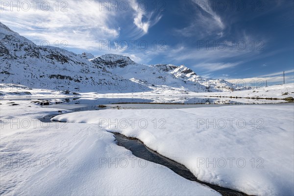 Snowy landscape at the Bernina Pass