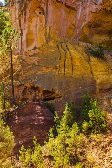 Washed out cliffs in the natural park of the ochre rocks in Roussillon