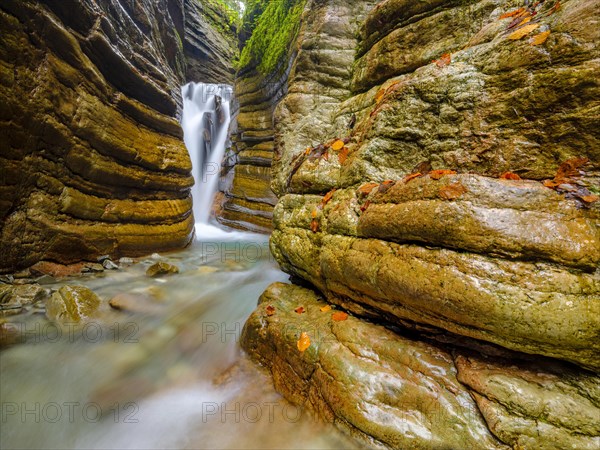 The Taugl or Tauglbach flows through the red gorge