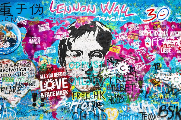 Graffiti on the John Lennon Wall during the Corona Pandemic