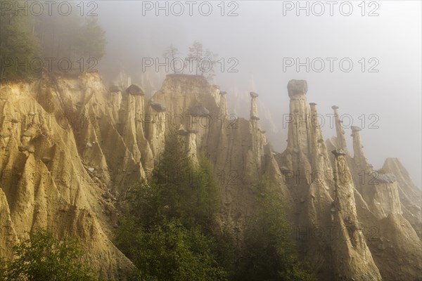 Earth pyramids near Perchau in the mist