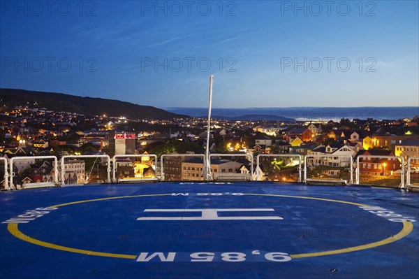 View from the helipad of the ferry Norroena to the capital in the evening