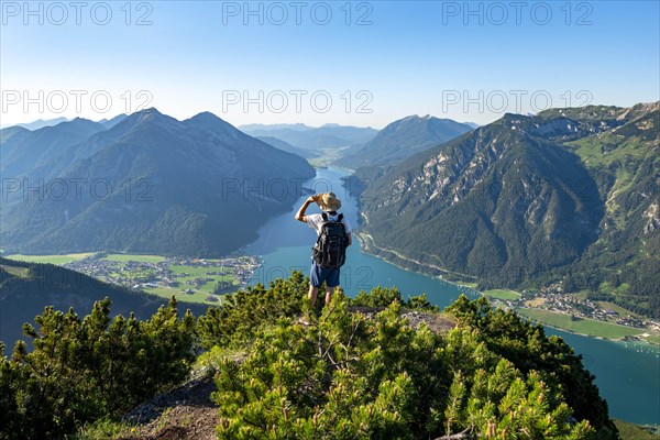 Hiker looks into the distance