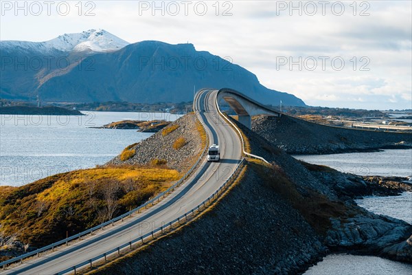 Campervan on the island connecting road Atlantic Ocean Road