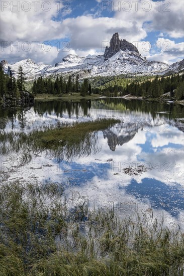 Monte Pelmo reflected in the mountain lake Lago Federa