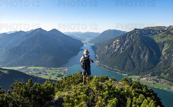 Hiker looks into the distance