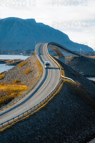 Campervan on the island connecting road Atlantic Ocean Road