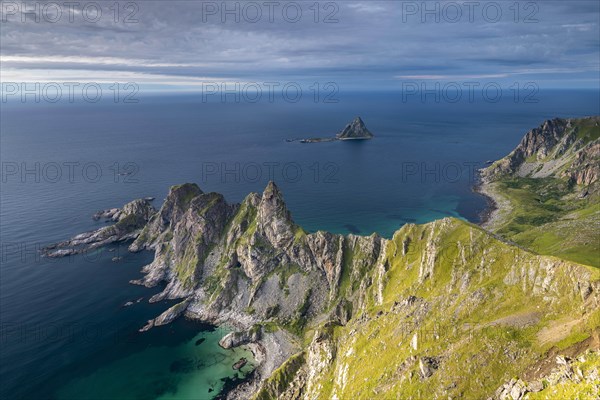 View from Matinden Mountain to rocky coast