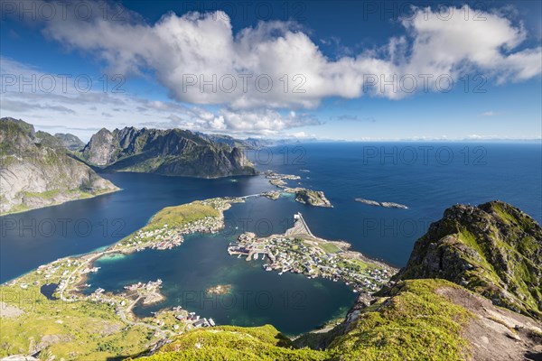 View from the mountain Reinebringen to fishing village Reine