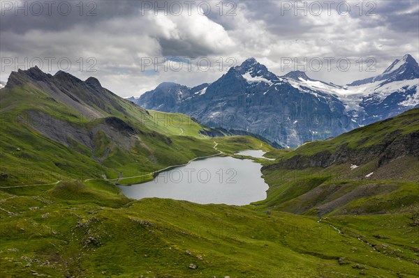 Bachalpsee and the peaks Schreckhorn and Finsteraarhorn