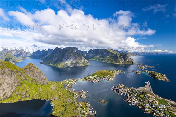 View from the mountain Reinebringen to fishing village Reine