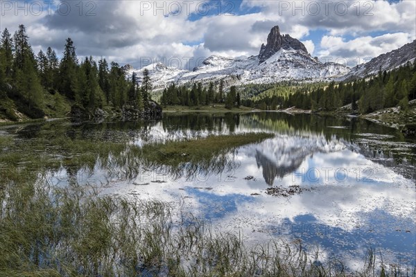 Monte Pelmo reflected in the mountain lake Lago Federa