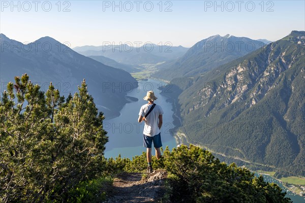 Hiker looks into the distance