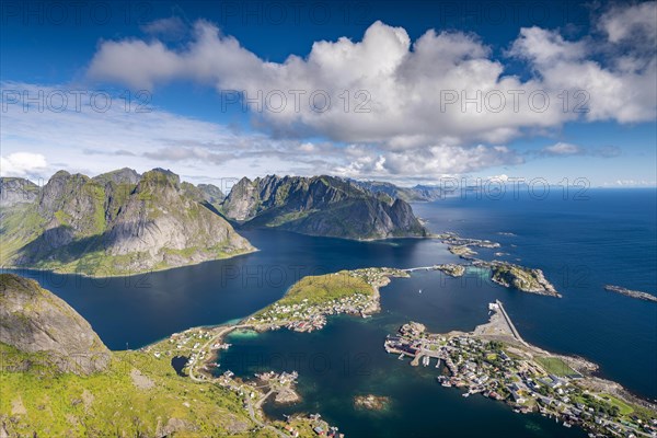 View from the mountain Reinebringen to fishing village Reine