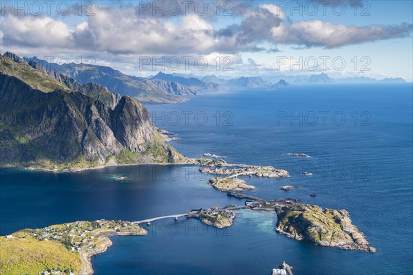 View from Reinebringen mountain to the fishing village Hamnoy