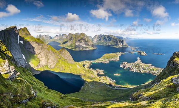 View from the mountain Reinebringen to fishing village Reine